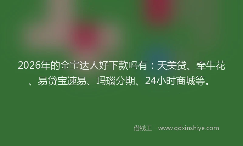 2026年的金宝达人好下款吗有：天美贷、牵牛花、易贷宝速易、玛瑙分期、24小时商城等。