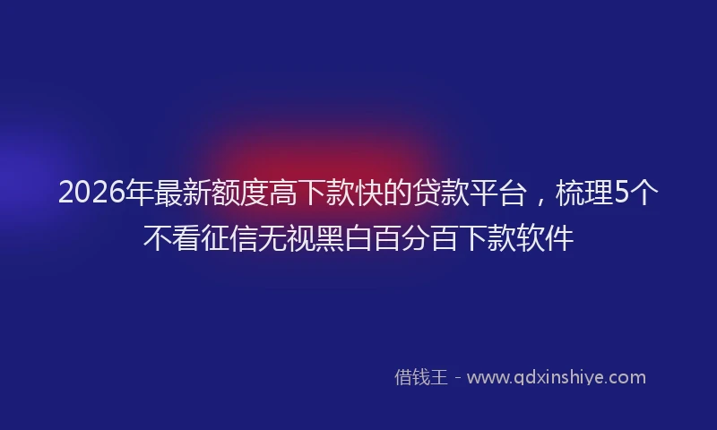 2026年最新额度高下款快的贷款平台，梳理5个不看征信无视黑白百分百下款软件