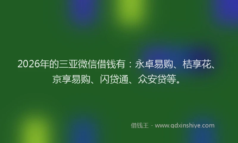 2026年的三亚微信借钱有：永卓易购、桔享花、京享易购、闪贷通、众安贷等。