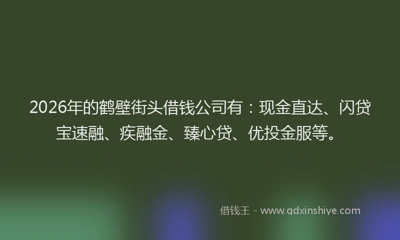 2026年的鹤壁街头借钱公司有：现金直达、闪贷宝速融、疾融金、臻心贷、优投金服等。
