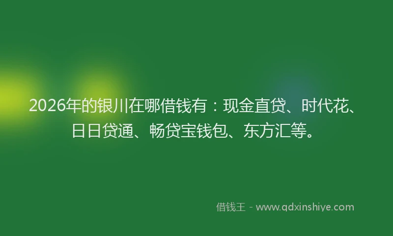 2026年的银川在哪借钱有：现金直贷、时代花、日日贷通、畅贷宝钱包、东方汇等。