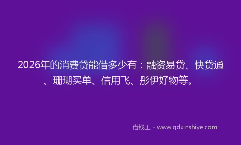 2026年的消费贷能借多少有：融资易贷、快贷通、珊瑚买单、信用飞、彤伊好物等。