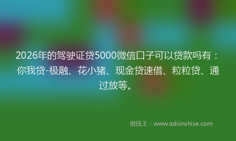 2026年的驾驶证贷5000微信口子可以贷款吗有：你我贷-极融、花小猪、现金贷速借、粒粒贷、通过放等。