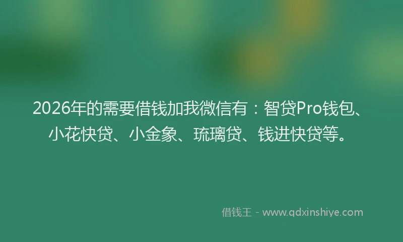 2026年的需要借钱加我微信有：智贷Pro钱包、小花快贷、小金象、琉璃贷、钱进快贷等。