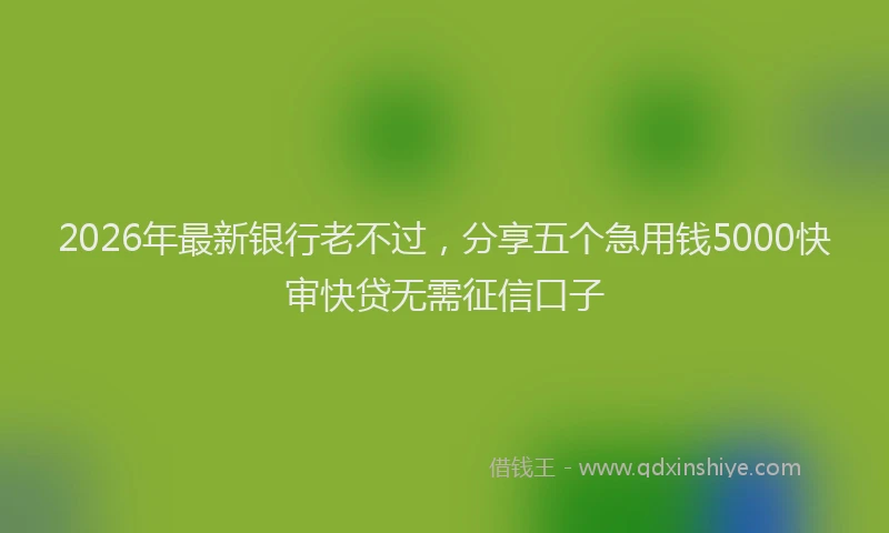 2026年最新银行老不过，分享五个急用钱5000快审快贷无需征信口子
