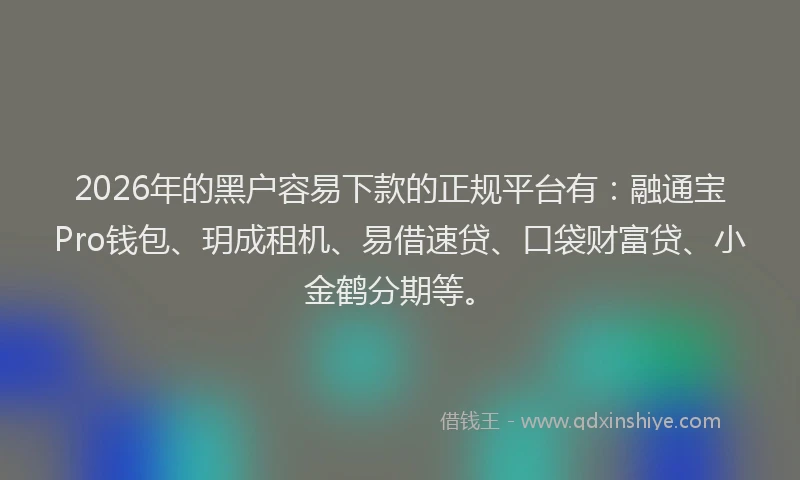2026年的黑户容易下款的正规平台有：融通宝Pro钱包、玥成租机、易借速贷、口袋财富贷、小金鹤分期等。