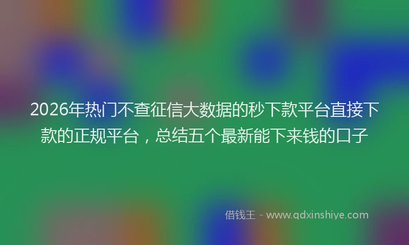 2026年热门不查征信大数据的秒下款平台直接下款的正规平台，总结五个最新能下来钱的口子