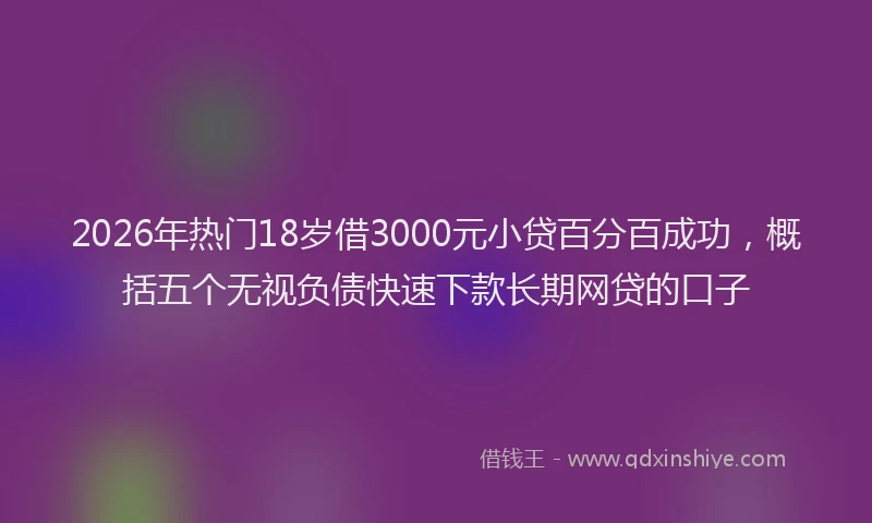 2026年热门18岁借3000元小贷百分百成功，概括五个无视负债快速下款长期网贷的口子