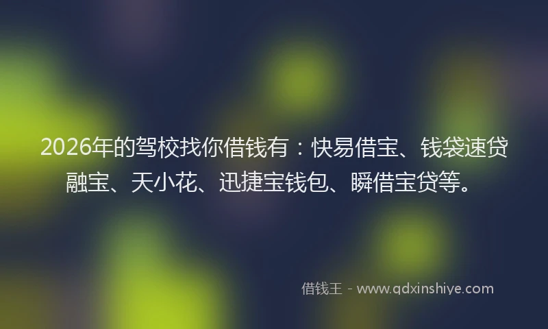 2026年的驾校找你借钱有：快易借宝、钱袋速贷融宝、天小花、迅捷宝钱包、瞬借宝贷等。