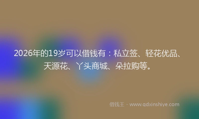 2026年的19岁可以借钱有：私立签、轻花优品、天源花、丫头商城、朵拉购等。
