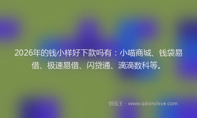 2026年的钱小样好下款吗有：小喵商城、钱袋易借、极速易借、闪贷通、滴滴数科等。