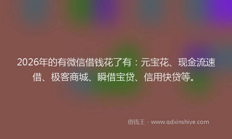 2026年的有微信借钱花了有：元宝花、现金流速借、极客商城、瞬借宝贷、信用快贷等。