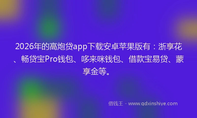 2026年的高炮贷app下载安卓苹果版有：浙享花、畅贷宝Pro钱包、哆来咪钱包、借款宝易贷、蒙享金等。