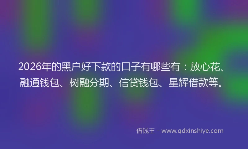 2026年的黑户好下款的口子有哪些有：放心花、融通钱包、树融分期、信贷钱包、星辉借款等。