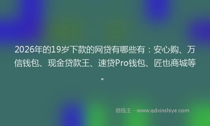2026年的19岁下款的网贷有哪些有：安心购、万信钱包、现金贷款王、速贷Pro钱包、匠也商城等。
