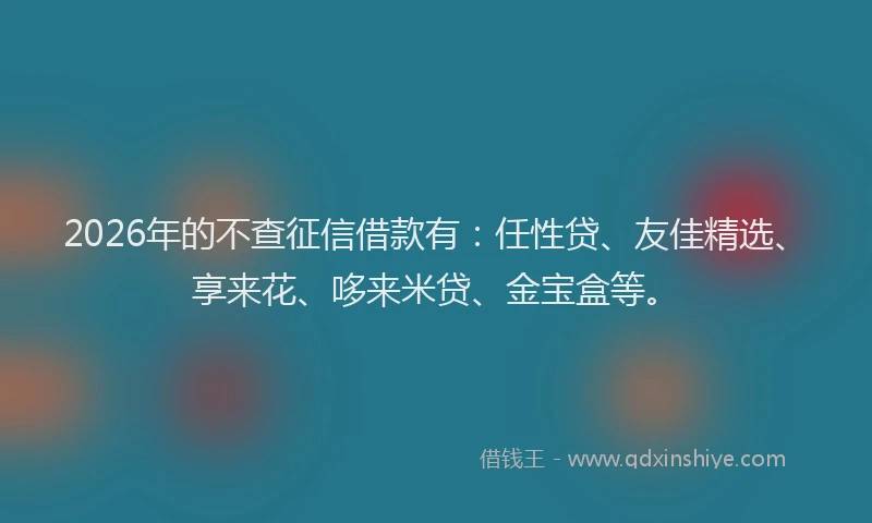 2026年的不查征信借款有：任性贷、友佳精选、享来花、哆来米贷、金宝盒等。