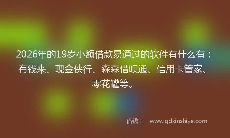 2026年的19岁小额借款易通过的软件有什么有：有钱来、现金侠行、森森借呗通、信用卡管家、零花罐等。