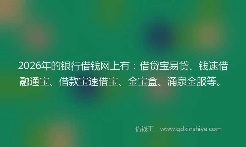 2026年的银行借钱网上有：借贷宝易贷、钱速借融通宝、借款宝速借宝、金宝盒、涌泉金服等。