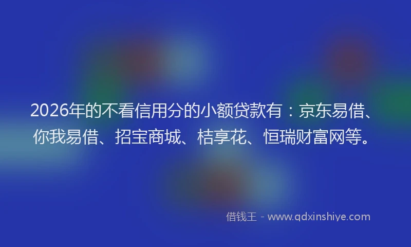 2026年的不看信用分的小额贷款有：京东易借、你我易借、招宝商城、桔享花、恒瑞财富网等。