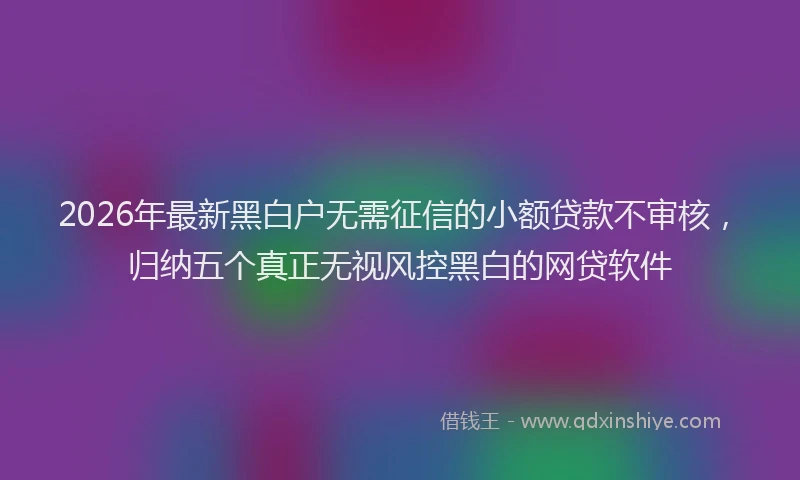 2026年最新黑白户无需征信的小额贷款不审核，归纳五个真正无视风控黑白的网贷软件