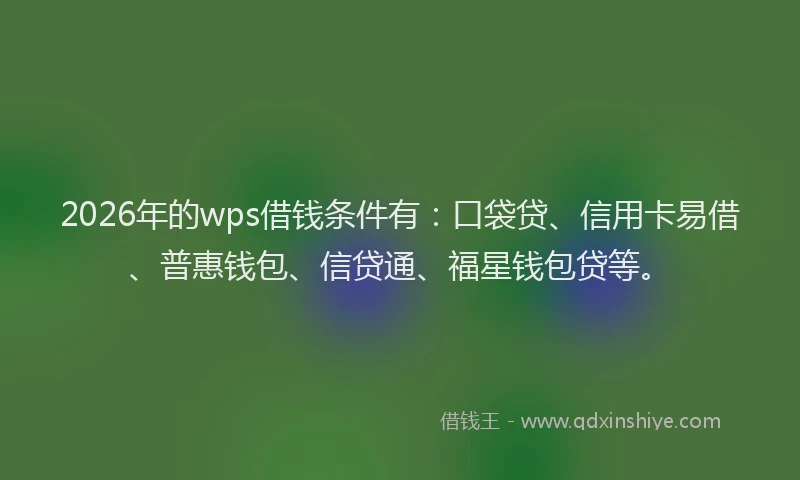 2026年的wps借钱条件有：口袋贷、信用卡易借、普惠钱包、信贷通、福星钱包贷等。