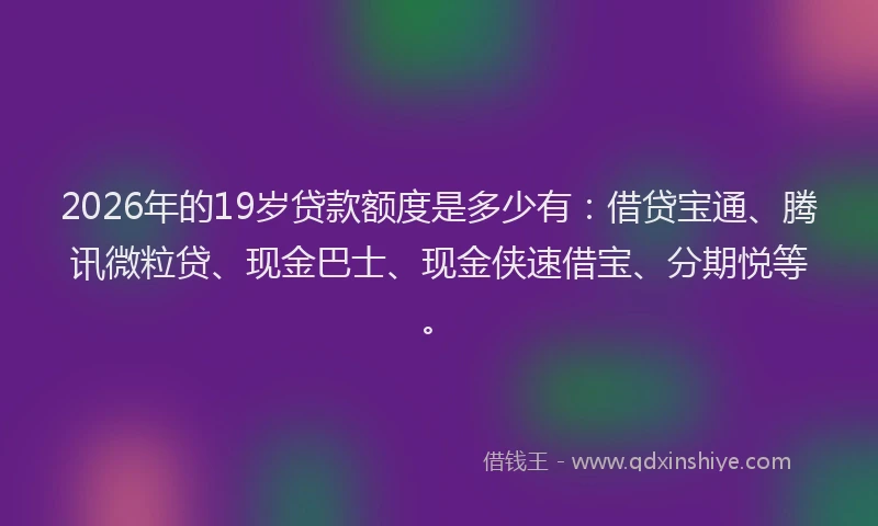 2026年的19岁贷款额度是多少有：借贷宝通、腾讯微粒贷、现金巴士、现金侠速借宝、分期悦等。