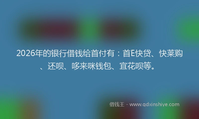 2026年的银行借钱给首付有：首E快贷、快莱购、还呗、哆来咪钱包、宜花呗等。