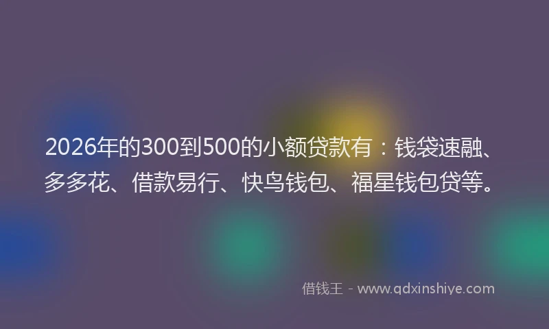 2026年的300到500的小额贷款有：钱袋速融、多多花、借款易行、快鸟钱包、福星钱包贷等。