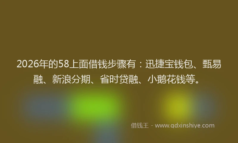 2026年的58上面借钱步骤有：迅捷宝钱包、甄易融、新浪分期、省时贷融、小鹅花钱等。