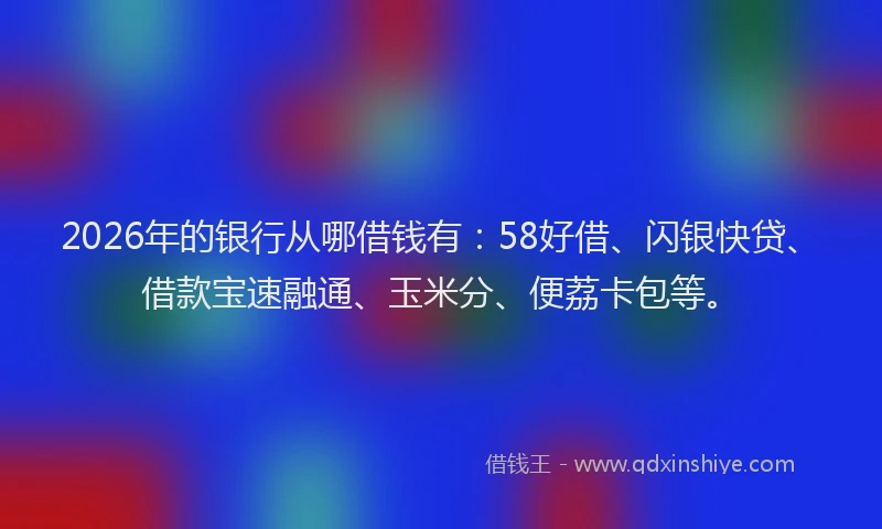 2026年的银行从哪借钱有：58好借、闪银快贷、借款宝速融通、玉米分、便荔卡包等。