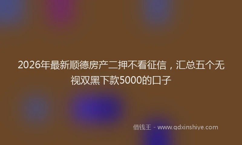 2026年最新顺德房产二押不看征信，汇总五个无视双黑下款5000的口子