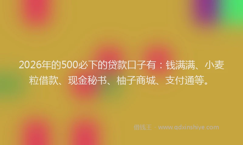 2026年的500必下的贷款口子有：钱满满、小麦粒借款、现金秘书、柚子商城、支付通等。