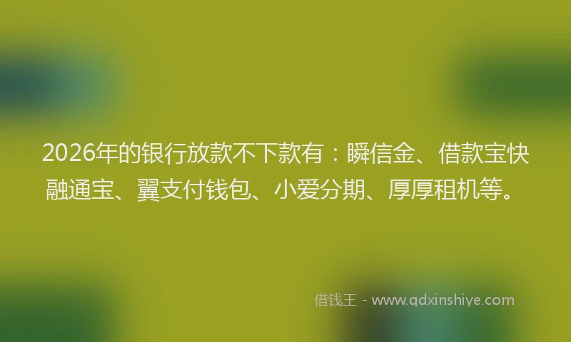 2026年的银行放款不下款有：瞬信金、借款宝快融通宝、翼支付钱包、小爱分期、厚厚租机等。