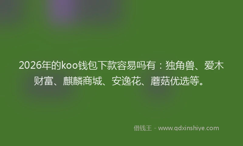 2026年的koo钱包下款容易吗有：独角兽、爱木财富、麒麟商城、安逸花、蘑菇优选等。