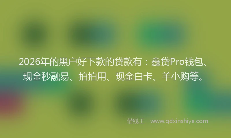 2026年的黑户好下款的贷款有：鑫贷Pro钱包、现金秒融易、拍拍用、现金白卡、羊小购等。