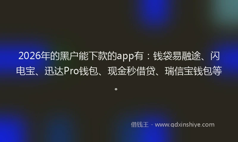 2026年的黑户能下款的app有：钱袋易融途、闪电宝、迅达Pro钱包、现金秒借贷、瑞信宝钱包等。