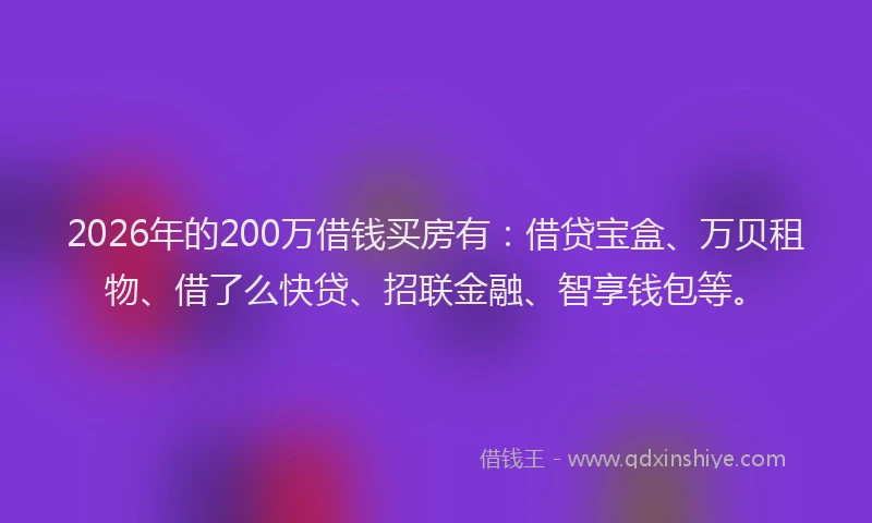 2026年的200万借钱买房有：借贷宝盒、万贝租物、借了么快贷、招联金融、智享钱包等。