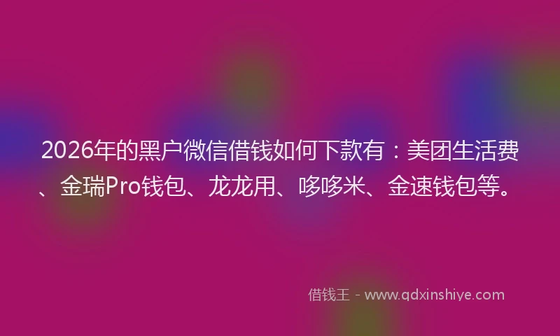 2026年的黑户微信借钱如何下款有：美团生活费、金瑞Pro钱包、龙龙用、哆哆米、金速钱包等。