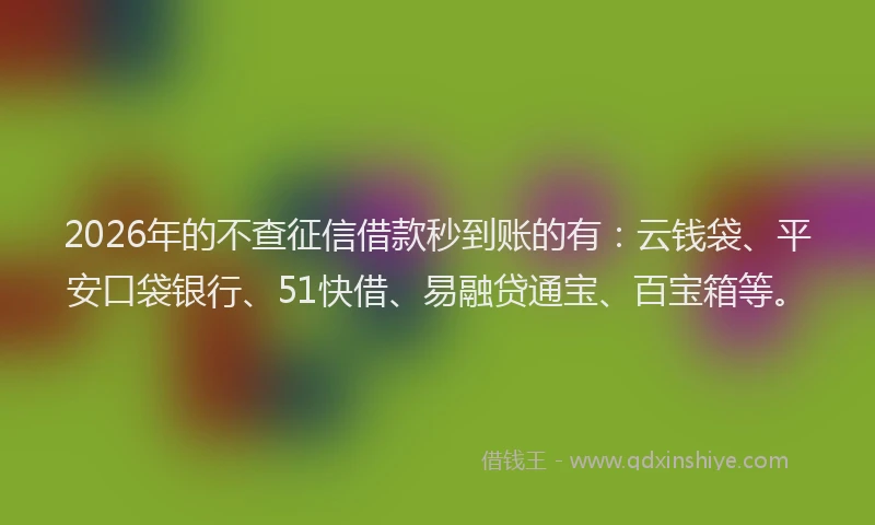 2026年的不查征信借款秒到账的有：云钱袋、平安口袋银行、51快借、易融贷通宝、百宝箱等。