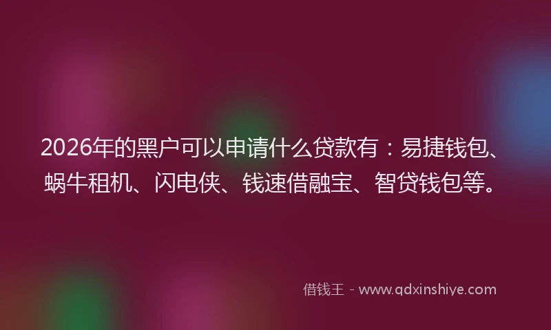 2026年的黑户可以申请什么贷款有：易捷钱包、蜗牛租机、闪电侠、钱速借融宝、智贷钱包等。