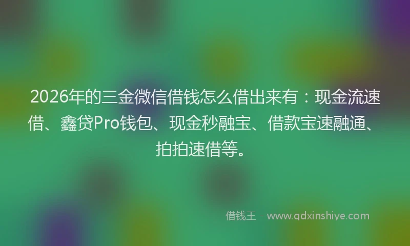 2026年的三金微信借钱怎么借出来有：现金流速借、鑫贷Pro钱包、现金秒融宝、借款宝速融通、拍拍速借等。