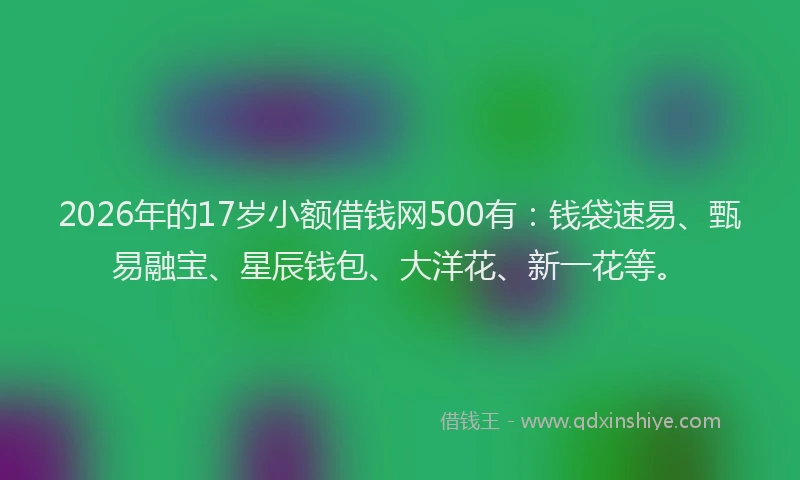 2026年的17岁小额借钱网500有：钱袋速易、甄易融宝、星辰钱包、大洋花、新一花等。