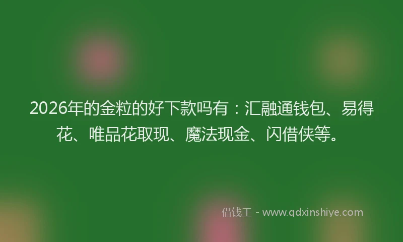 2026年的金粒的好下款吗有：汇融通钱包、易得花、唯品花取现、魔法现金、闪借侠等。