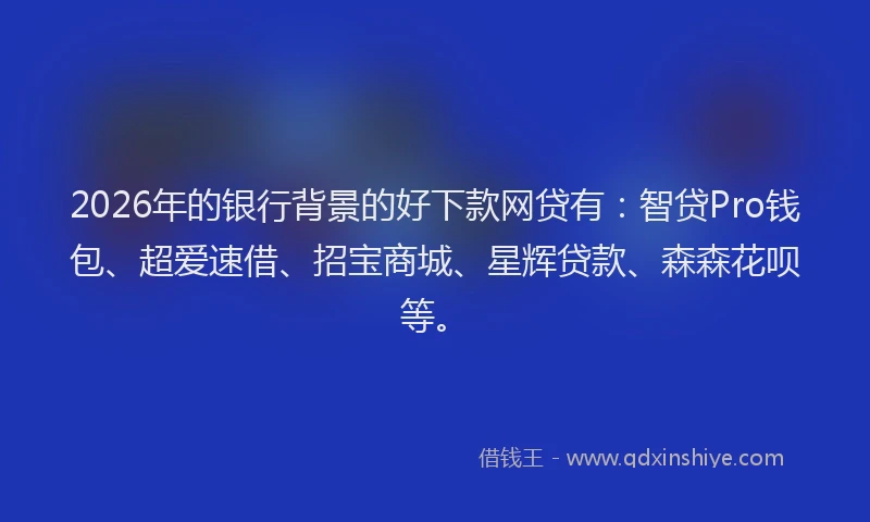 2026年的银行背景的好下款网贷有：智贷Pro钱包、超爱速借、招宝商城、星辉贷款、森森花呗等。