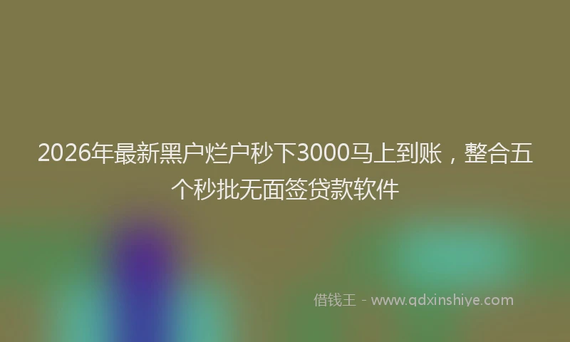 2026年最新黑户烂户秒下3000马上到账，整合五个秒批无面签贷款软件