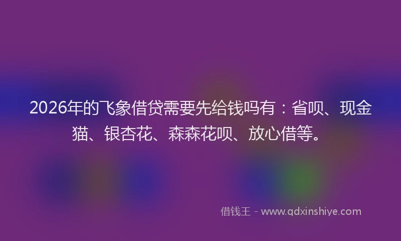 2026年的飞象借贷需要先给钱吗有：省呗、现金猫、银杏花、森森花呗、放心借等。