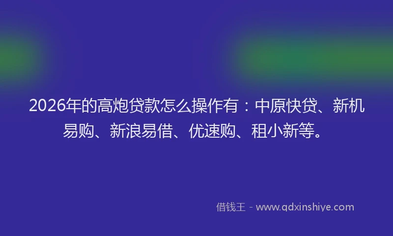 2026年的高炮贷款怎么操作有：中原快贷、新机易购、新浪易借、优速购、租小新等。