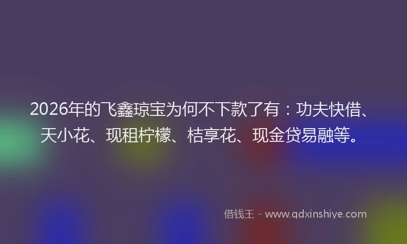 2026年的飞鑫琼宝为何不下款了有：功夫快借、天小花、现租柠檬、桔享花、现金贷易融等。