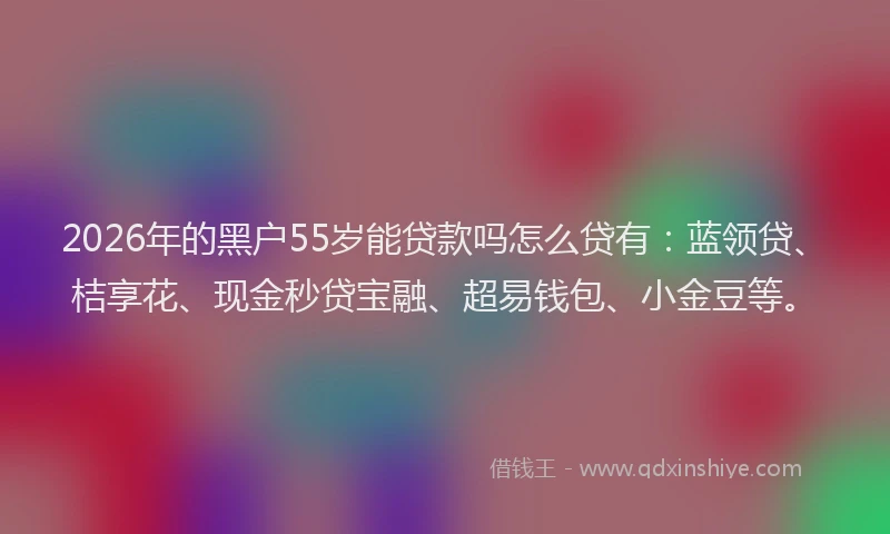2026年的黑户55岁能贷款吗怎么贷有：蓝领贷、桔享花、现金秒贷宝融、超易钱包、小金豆等。