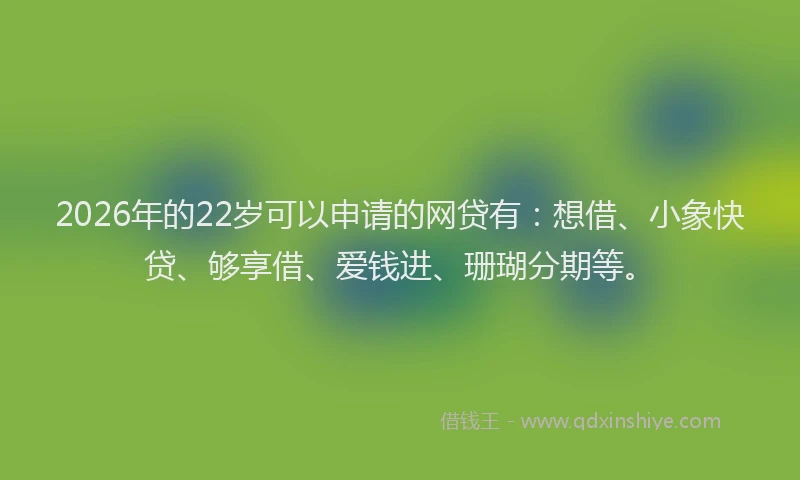 2026年的22岁可以申请的网贷有：想借、小象快贷、够享借、爱钱进、珊瑚分期等。
